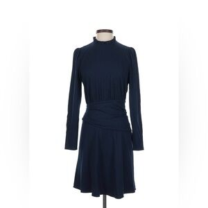 Coach Navy Long-Sleeve Ruffled Mock Neck Dress EUC Rare